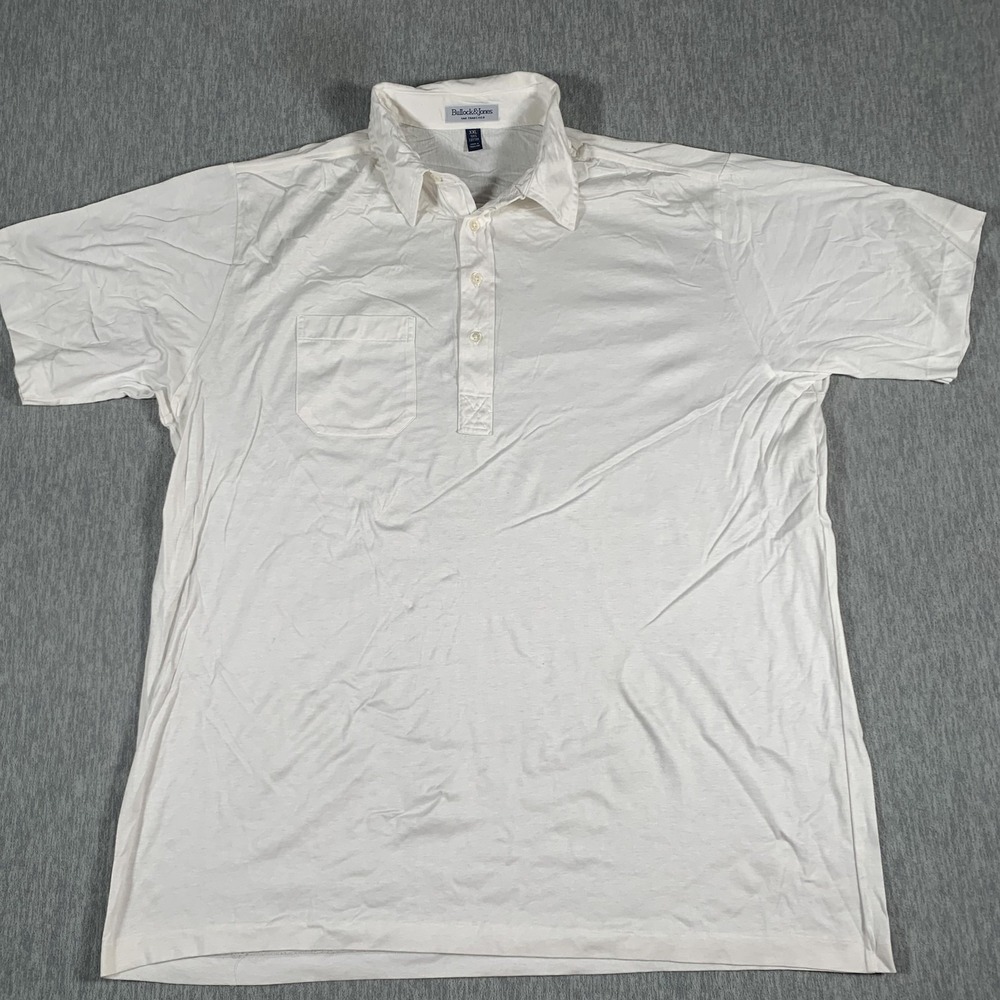 Bullock & Jones Polo Shirt Mens‎ 2XL White Cotton Pocket Short Sleeve Casual